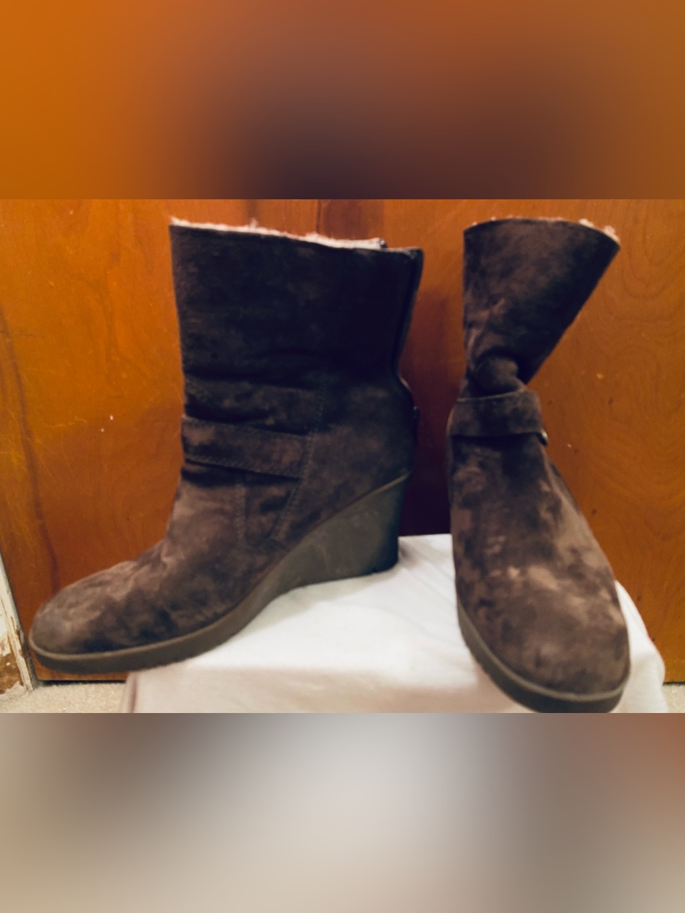 UGG Dark Brown Suede Wedge Booties